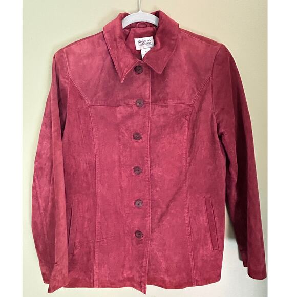 Vintage Suede Jacket Style & Co. Button Up Blazer Suede Leather Wine Size Med P - Picture 1 of 6
